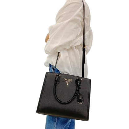 Prada Saffiano Lux Black Medium Satchel Handbag