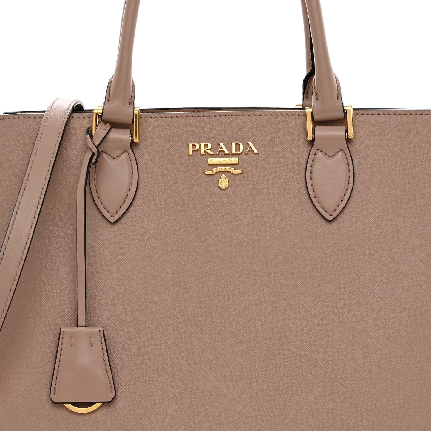Prada Saffiano Lux Cammeo Beige Leather Large Crossbody Satchel Bag