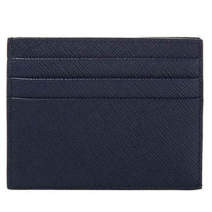 Prada Saffiano Mens Credit Card Wallet Baltico Blue Embossed Logo 2MC223
