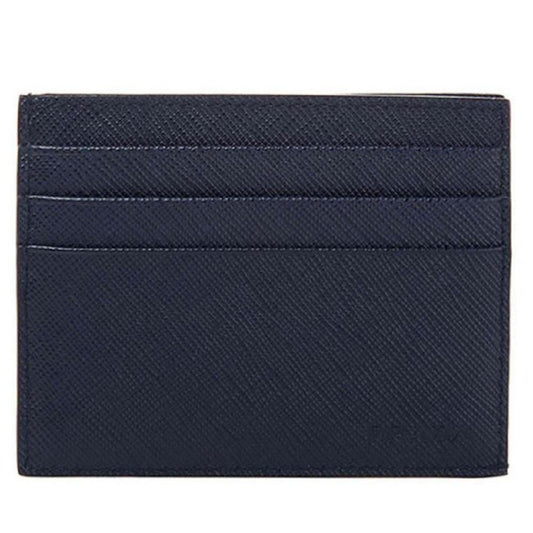 Prada Saffiano Mens Credit Card Wallet Baltico Blue Embossed Logo 2MC223