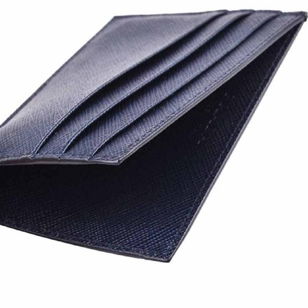 Prada Saffiano Mens Credit Card Wallet Baltico Blue Embossed Logo 2MC223