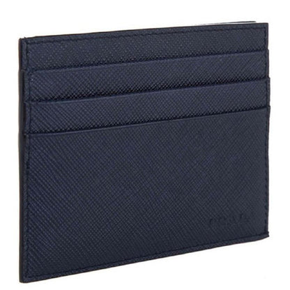 Prada Saffiano Mens Credit Card Wallet Baltico Blue Embossed Logo 2MC223