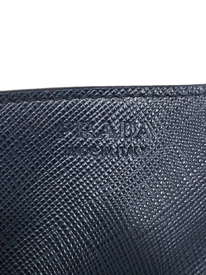 Prada Saffiano Mens Credit Card Wallet Baltico Blue Embossed Logo 2MC223