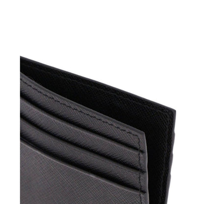 Prada Saffiano Mens Credit Card Wallet Black Nero Silver Logo