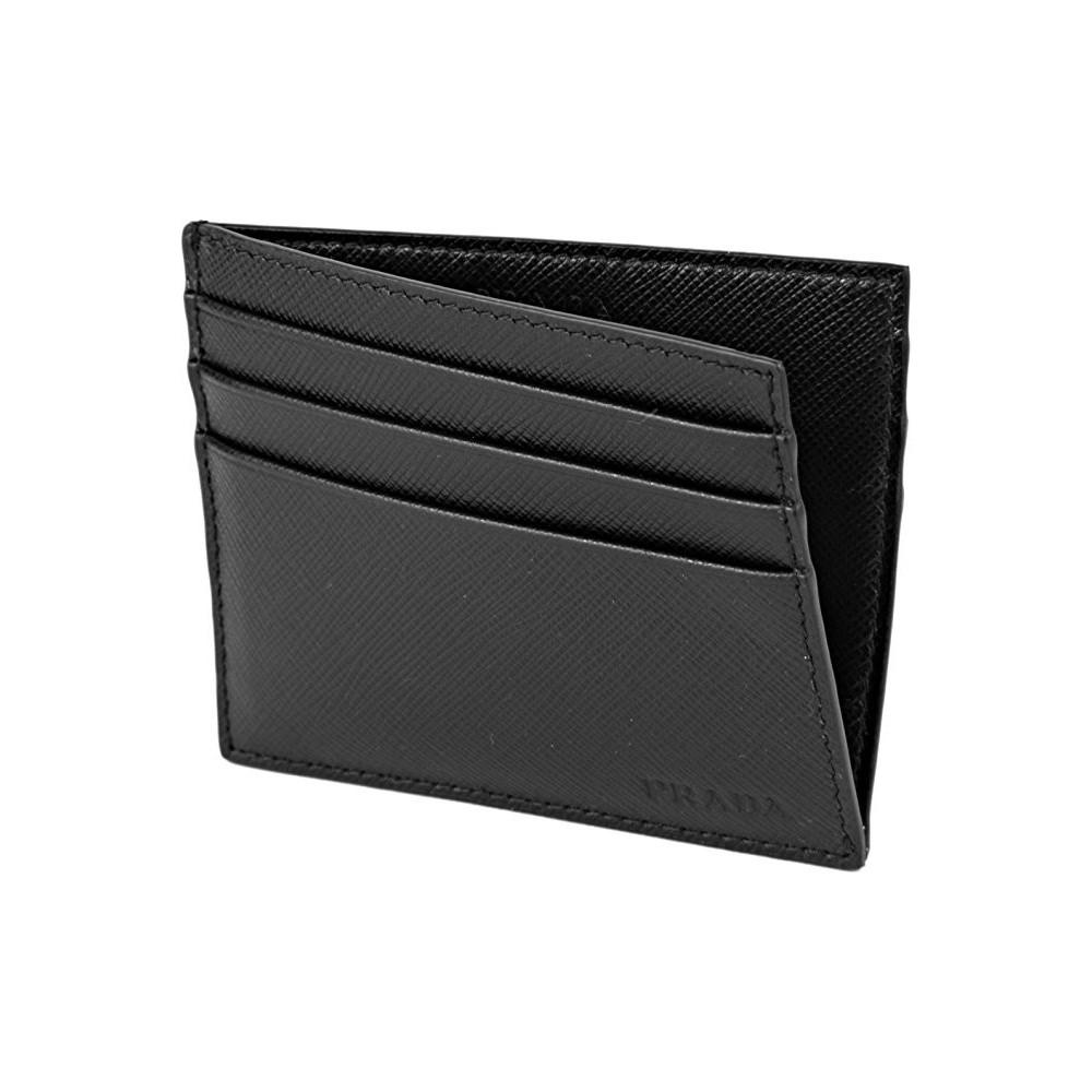 Prada Saffiano Nero Black Card Holder Embossed Logo