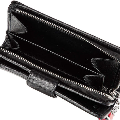 Prada Saffiano Smalto Leather Mare Nero Black Compact Wallet 1ML225