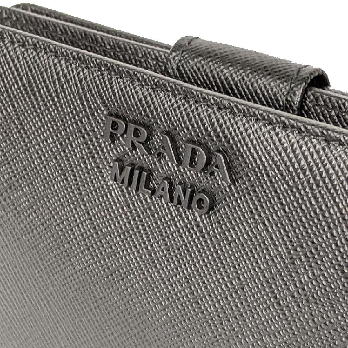 Prada Saffiano Smalto Leather Mare Nero Black Compact Wallet 1ML225