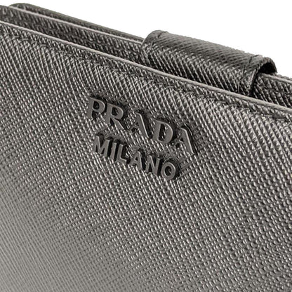 Prada Saffiano Smalto Leather Mare Nero Black Compact Wallet 1ML225
