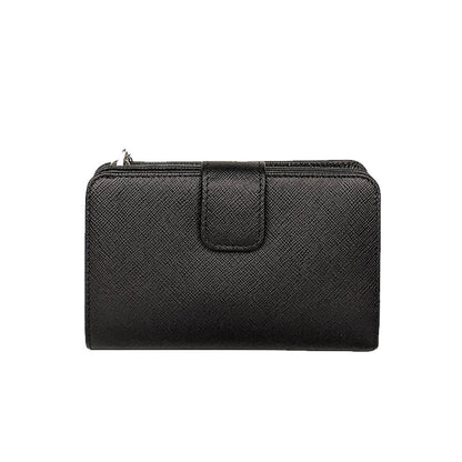 Prada Saffiano Smalto Leather Mare Nero Black Compact Wallet 1ML225