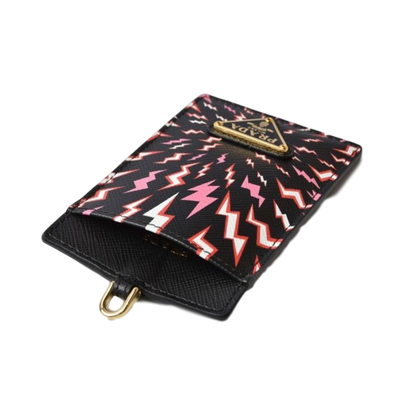 Prada Saffiano Thunder Lacca Black Card Case Badge Holder 1MC007