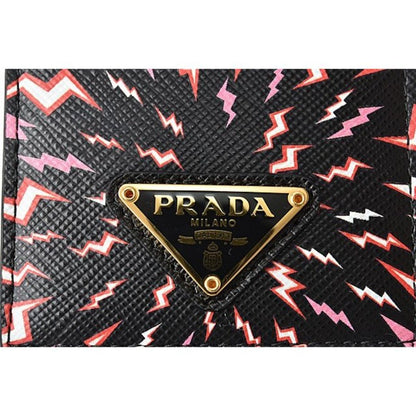 Prada Saffiano Thunder Lacca Black Card Case Badge Holder 1MC007