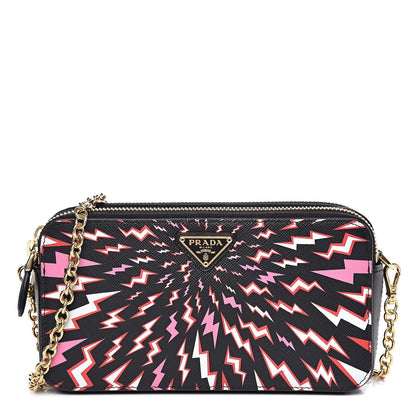 Prada Saffiano Thunder Print Mini Zip Crossbody Bag Lacca 1DH010