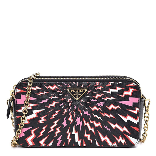 Prada Saffiano Thunder Print Mini Zip Crossbody Bag Lacca 1DH010