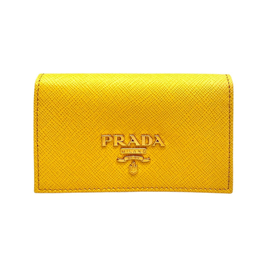 Prada Saffiano Yellow Leather Card Case Wallet