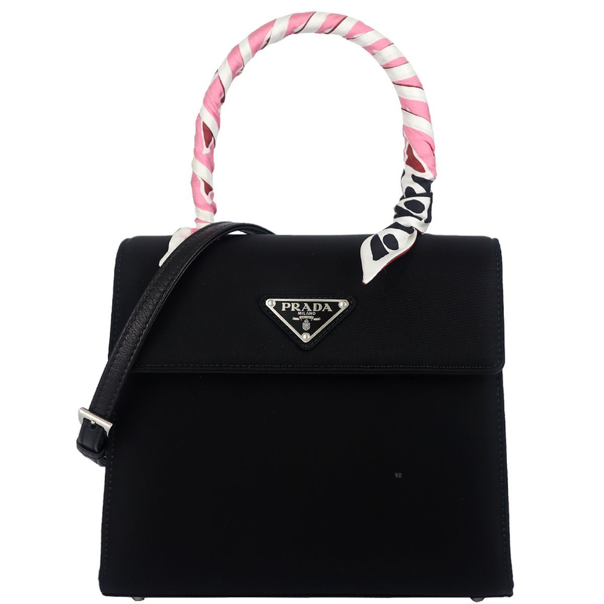 Prada Tessuto Foulard Handbag Silk Wrapped Handle Black Petalo 1BA656