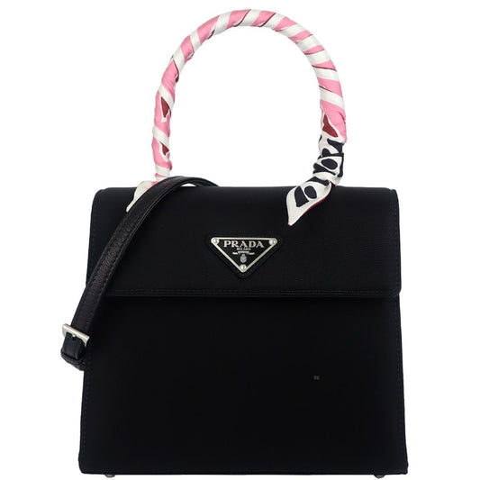 Prada Tessuto Foulard Handbag Silk Wrapped Handle Black Petalo 1BA656