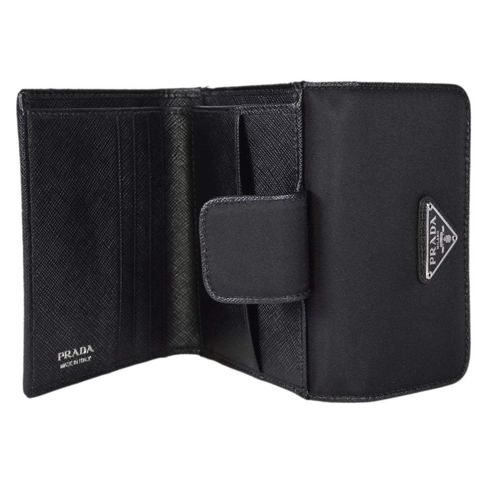 Prada Tessuto Leather Black Nylon Small Leather Wallet 1MH523