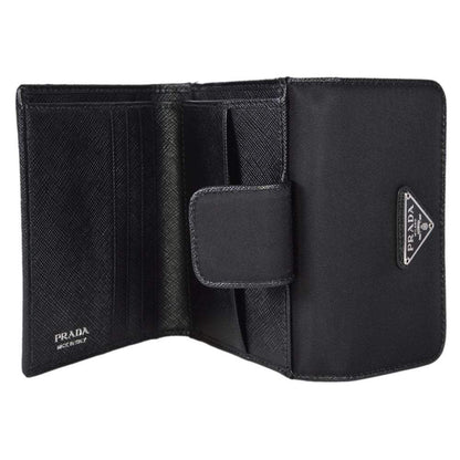 Prada Tessuto Leather Black Nylon Small Leather Wallet 1MH523