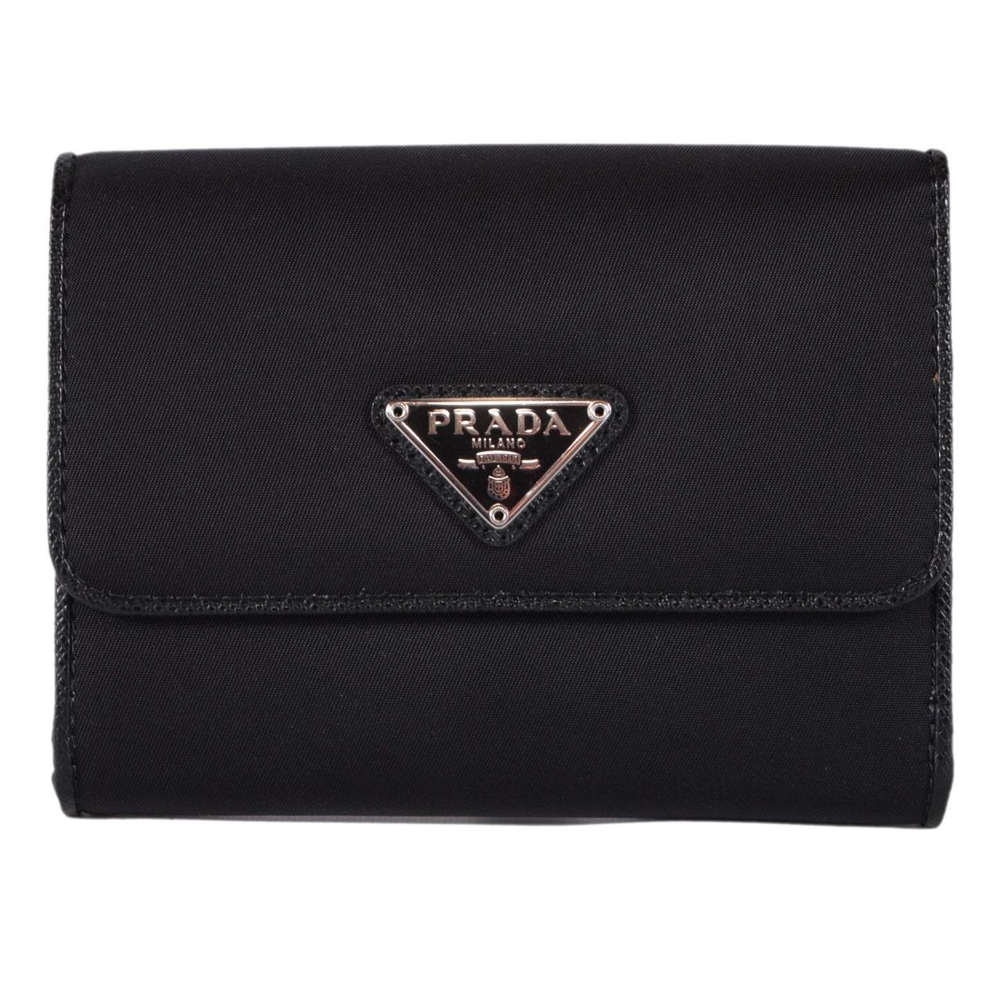 Prada Tessuto Leather Black Nylon Small Leather Wallet 1MH523