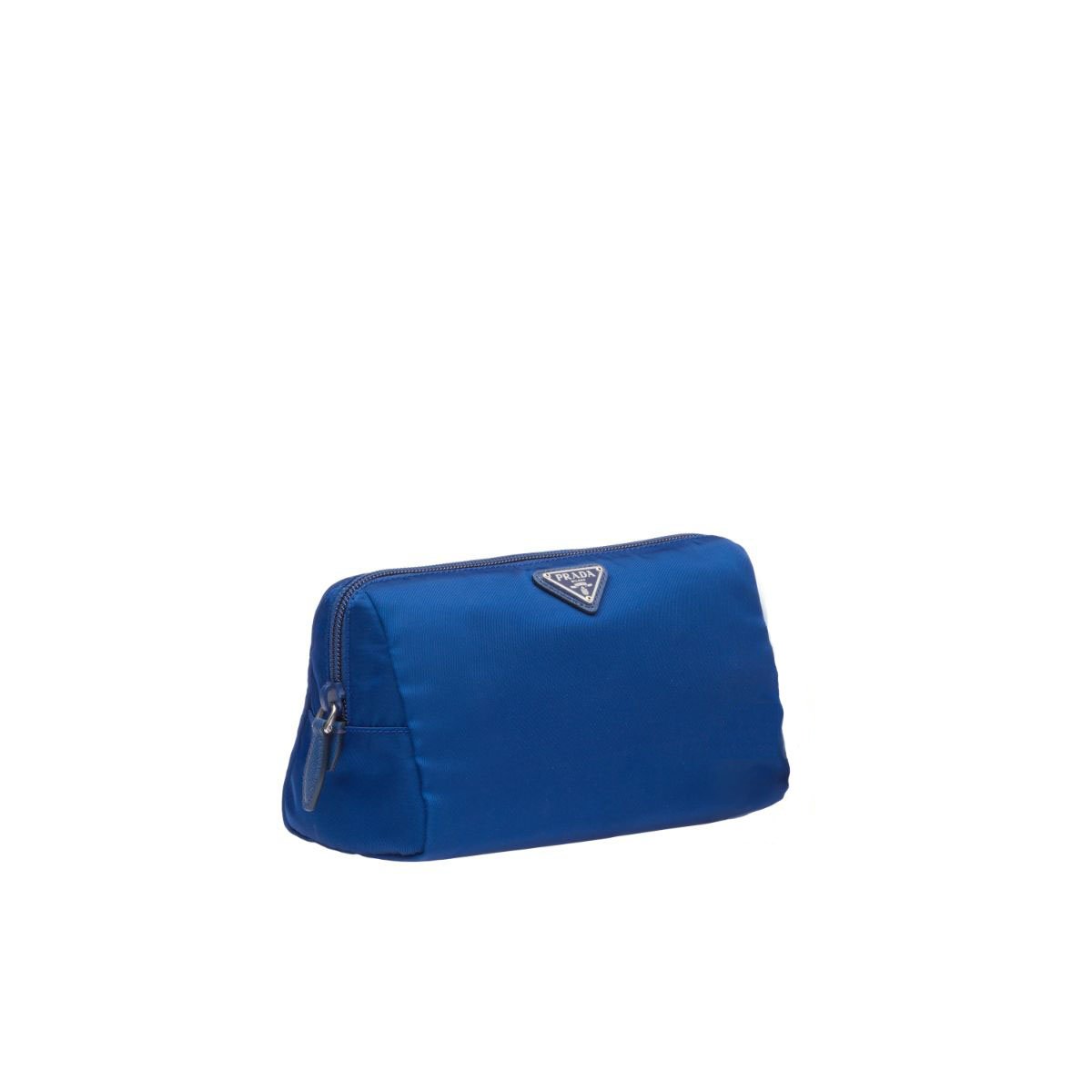 Prada Tessuto Nylon Bluette Blue Triangle Logo Toiletry Case 1NA693