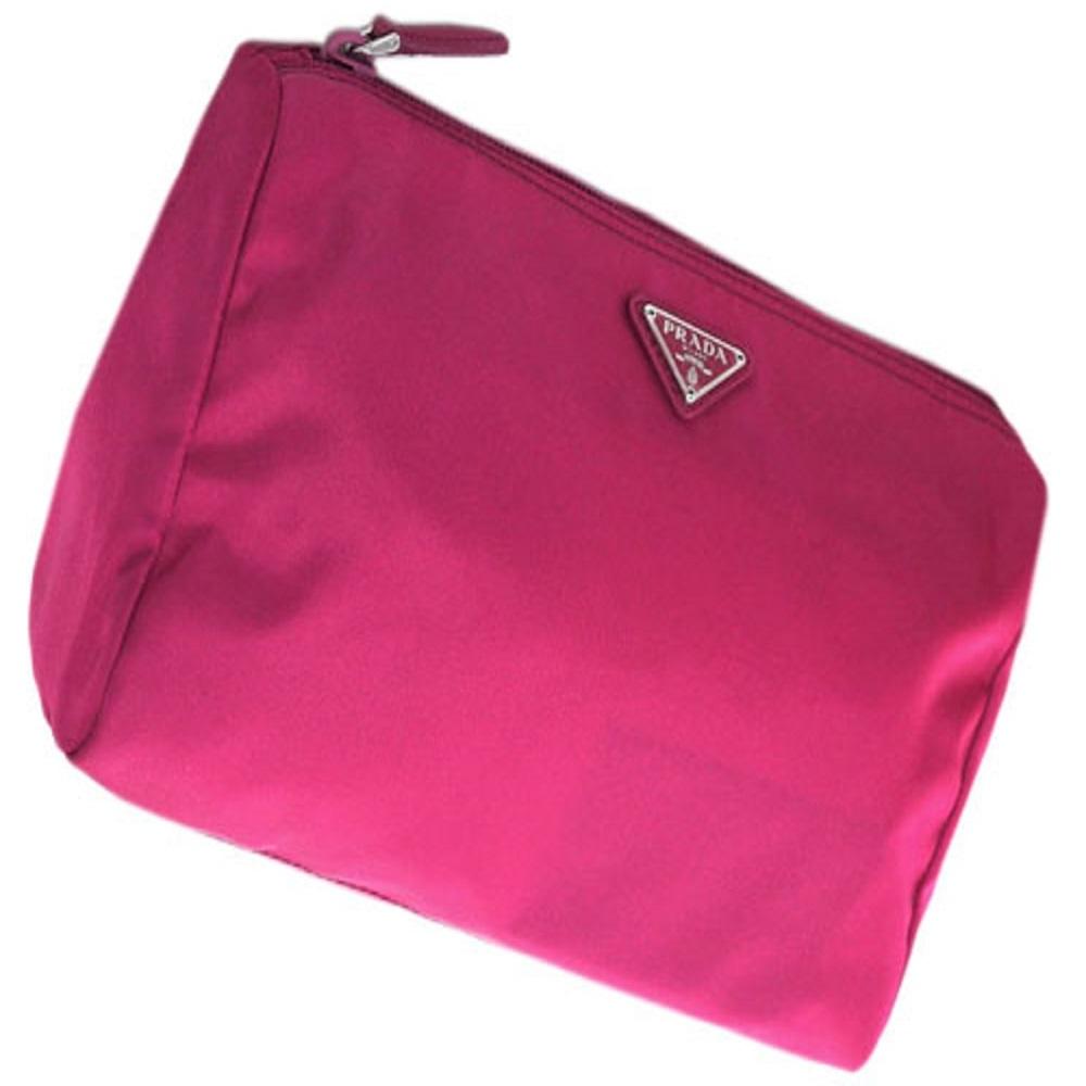 Prada Tessuto Nylon Fuxia Pink Large Cosmetic Case Necessaire Bag 1NA012