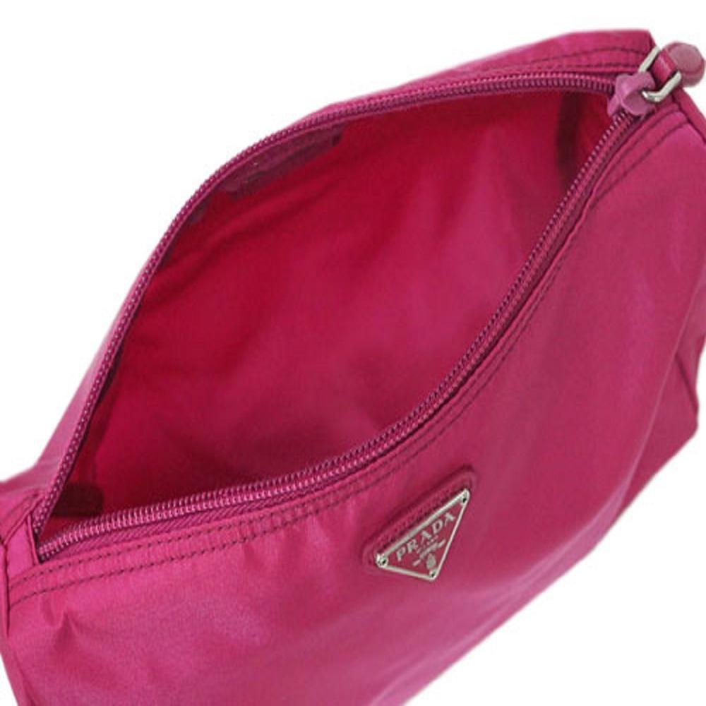 Prada Tessuto Nylon Fuxia Pink Large Cosmetic Case Necessaire Bag 1NA012