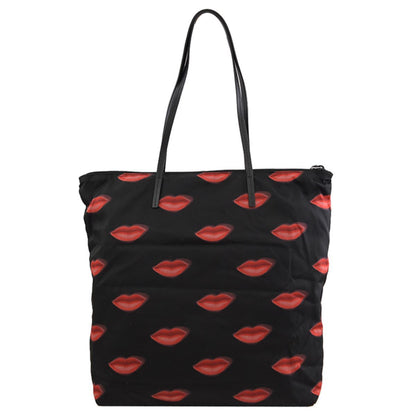 Prada Tessuto Nylon Red Lips Black Shopping Tote 1BY300