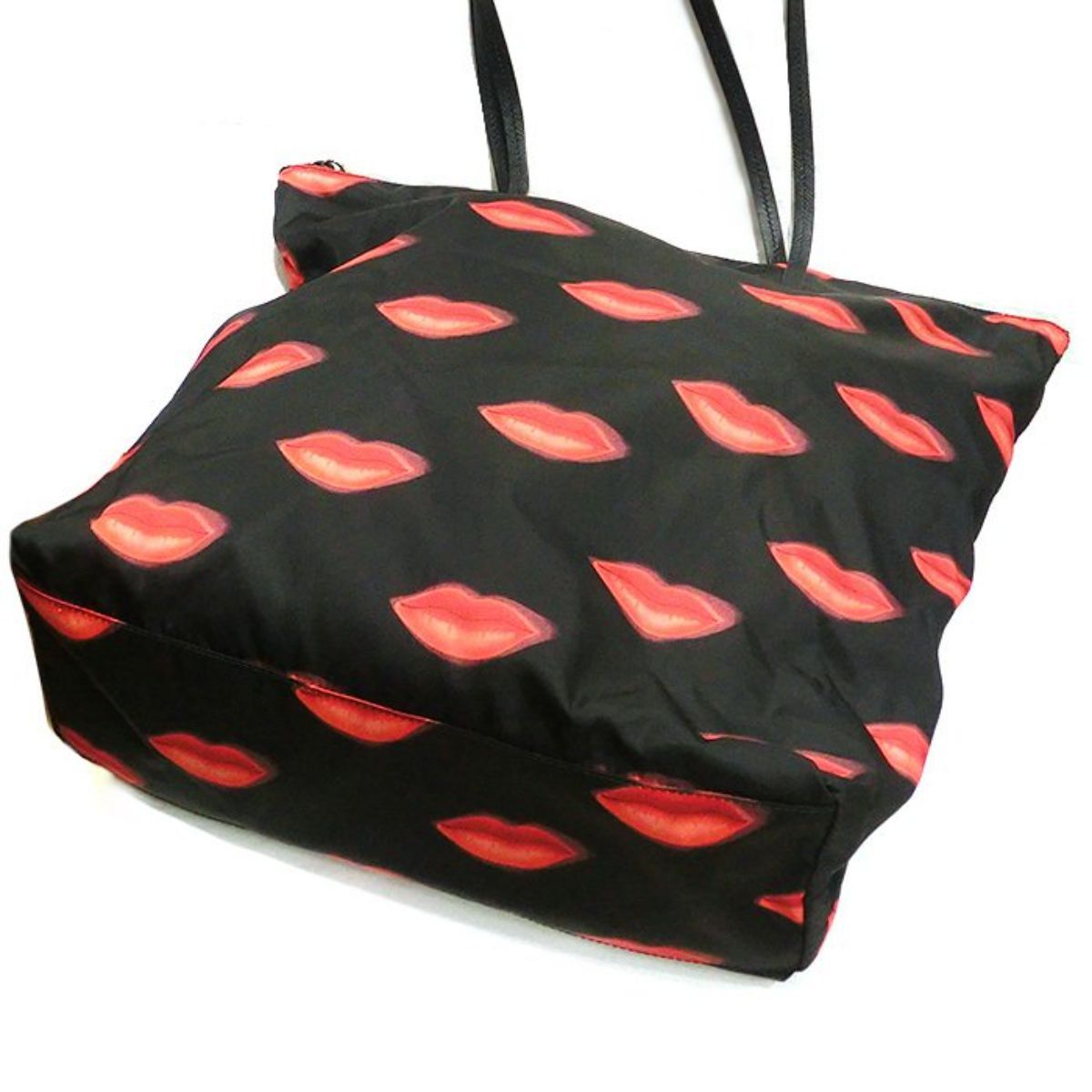 Prada Tessuto Nylon Red Lips Black Shopping Tote 1BY300