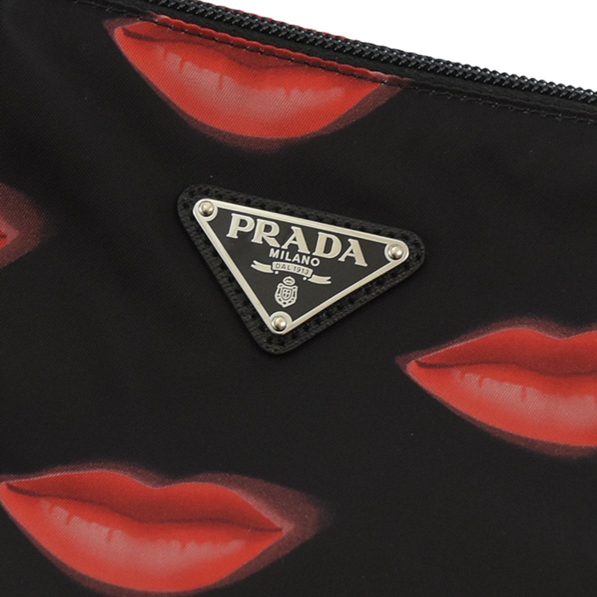 Prada Tessuto Nylon Red Lips Black Shopping Tote 1BY300