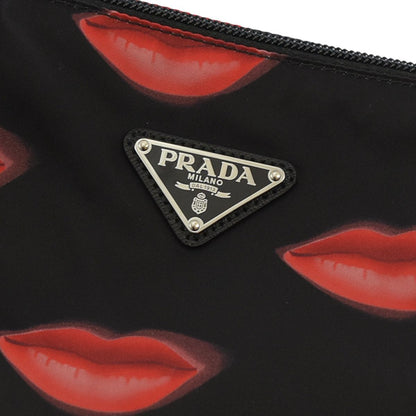 Prada Tessuto Nylon Red Lips Black Shopping Tote 1BY300