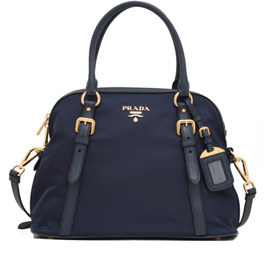 Prada Tessuto Nylon Saffiano Baltico Blue Convertible Satchel 1BB013