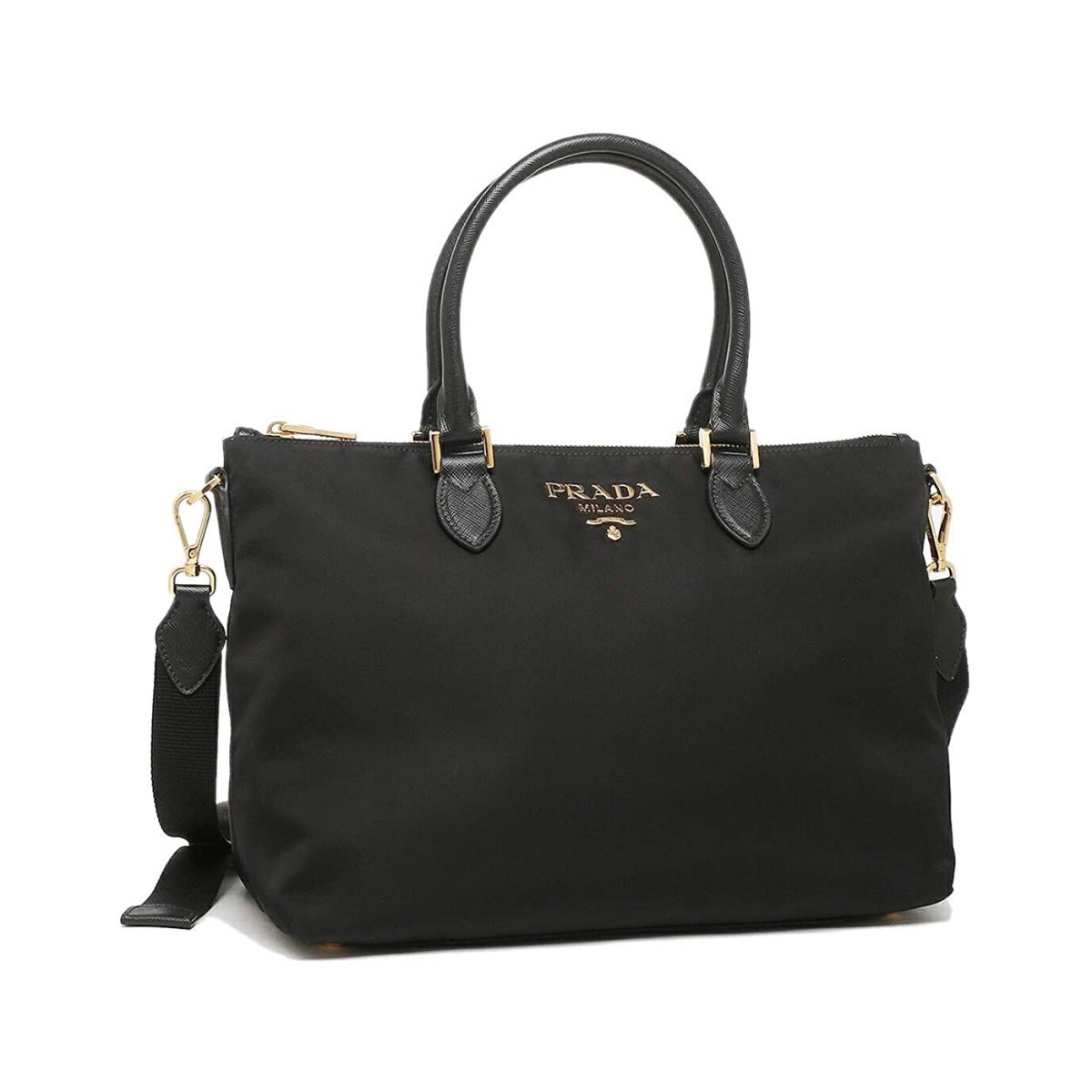Prada Tessuto Nylon Saffiano Leather Trim Black Medium Satchel 1BA