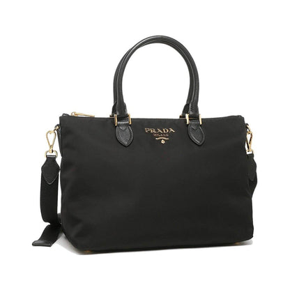 Prada Tessuto Nylon Saffiano Leather Trim Black Medium Satchel 1BA