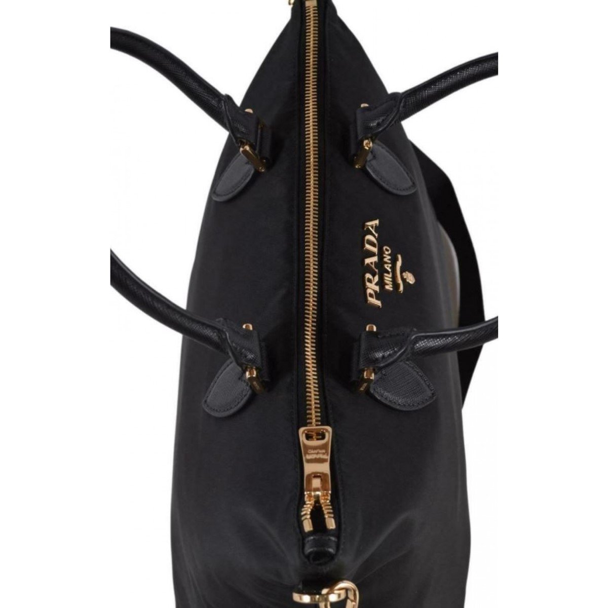 Prada Tessuto Nylon Saffiano Leather Trim Black Medium Satchel 1BA