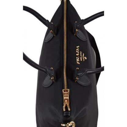Prada Tessuto Nylon Saffiano Leather Trim Black Medium Satchel 1BA