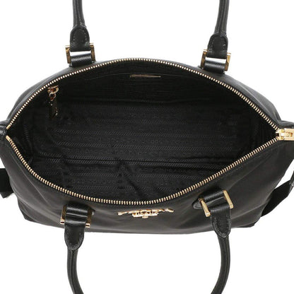 Prada Tessuto Nylon Saffiano Leather Trim Black Medium Satchel 1BA