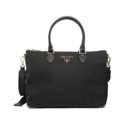 Prada Tessuto Nylon Saffiano Leather Trim Black Medium Satchel 1BA