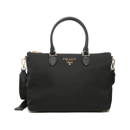 Prada Tessuto Nylon Saffiano Leather Trim Black Medium Satchel 1BA