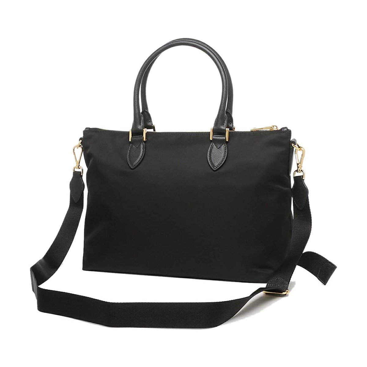 Prada Tessuto Nylon Saffiano Leather Trim Black Medium Satchel 1BA
