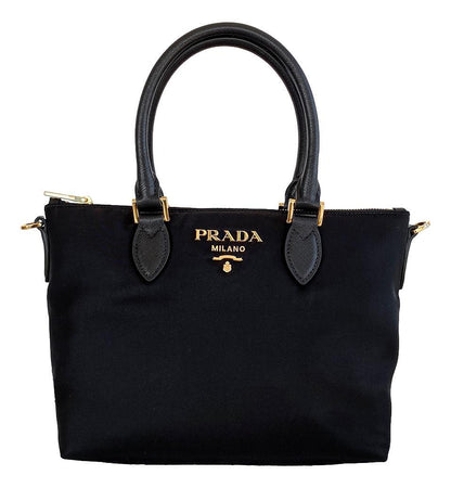 Prada Tessuto Nylon Saffiano Leather Trim Black Small Satchel