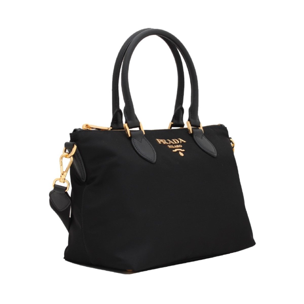 Prada Tessuto Nylon Saffiano Leather Trim Black Small Satchel