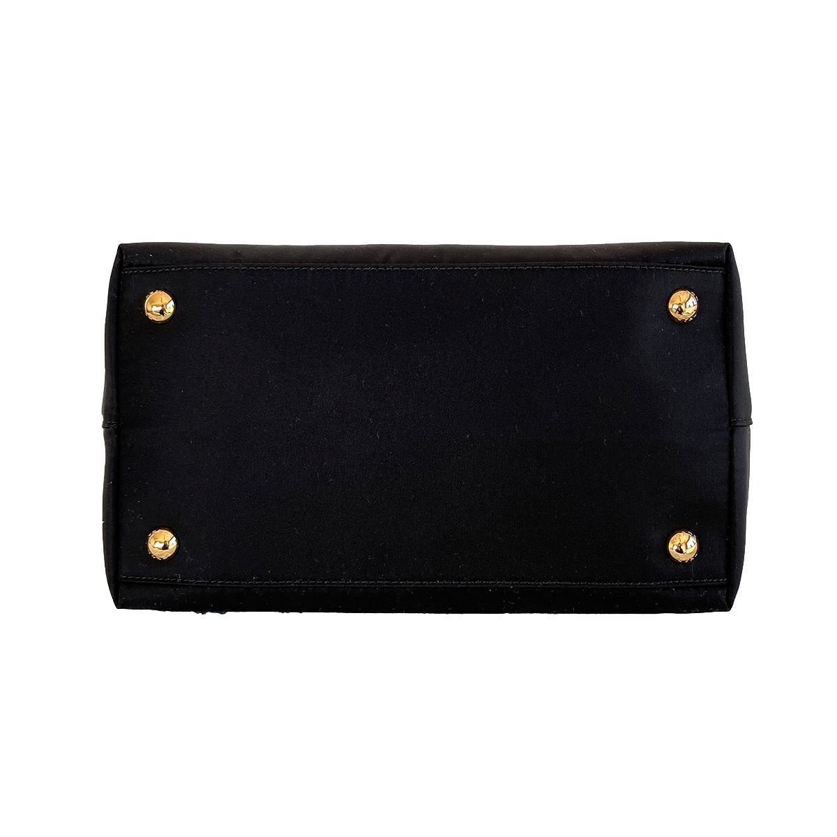 Prada Tessuto Nylon Saffiano Leather Trim Black Small Satchel