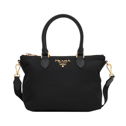 Prada Tessuto Nylon Saffiano Leather Trim Black Small Satchel