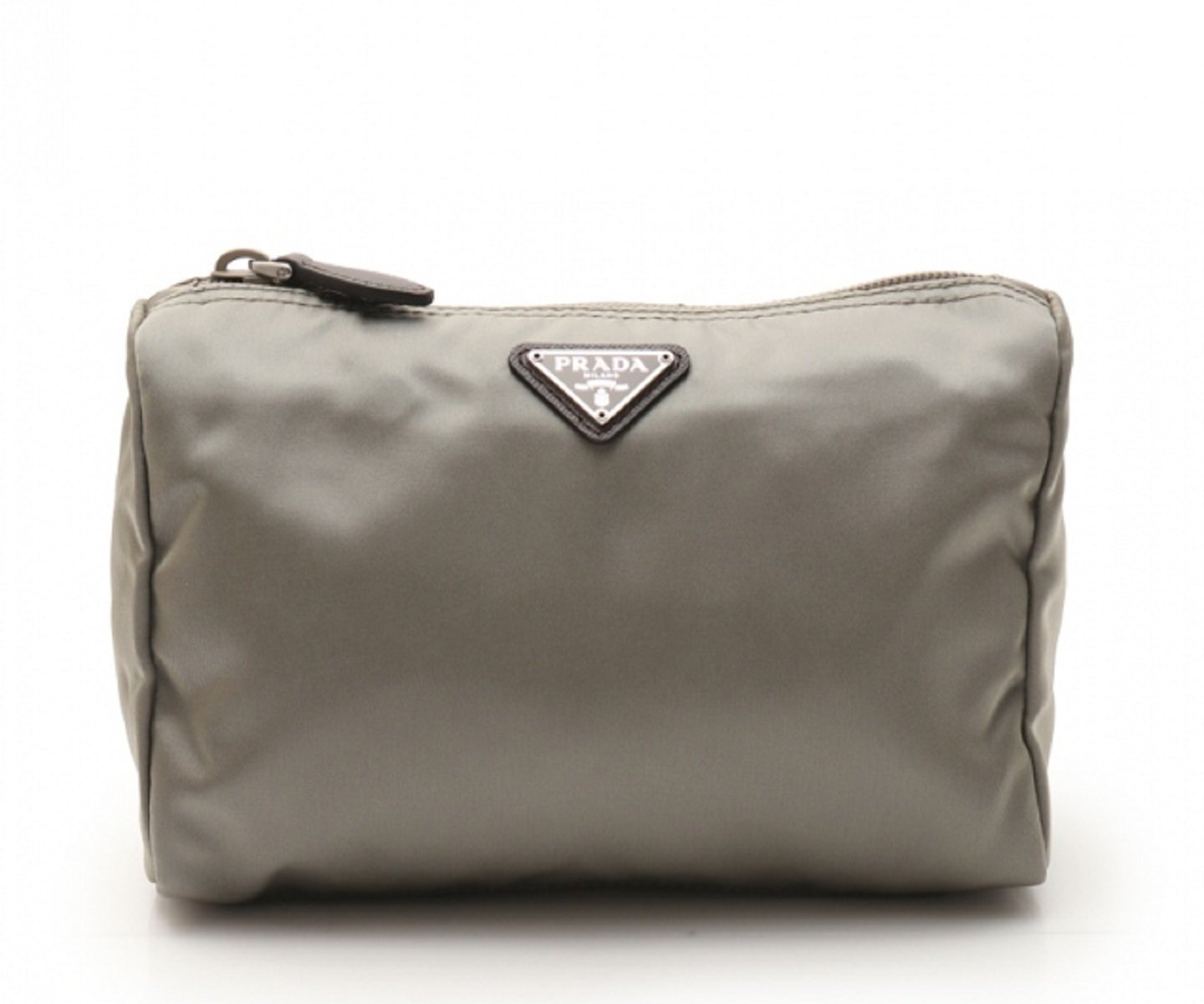 Prada Tessuto Nylon Triangle Logo Large Toiletry Case Argilla Gray 1NA012