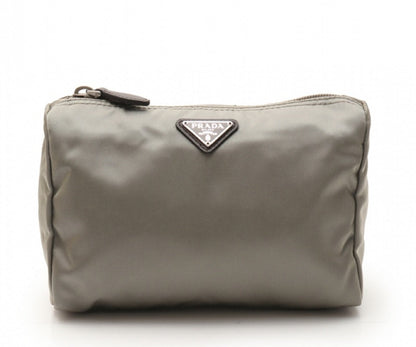 Prada Tessuto Nylon Triangle Logo Large Toiletry Case Argilla Gray 1NA012