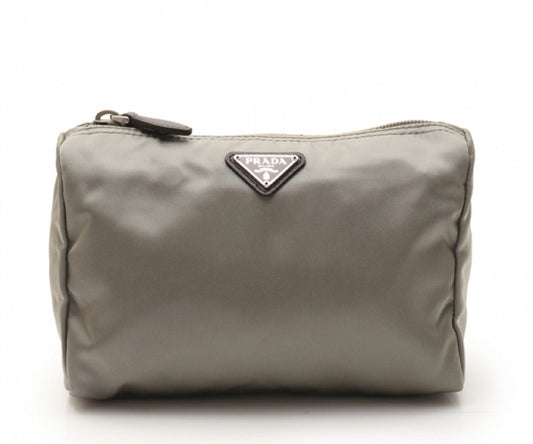 Prada Tessuto Nylon Triangle Logo Large Toiletry Case Argilla Gray 1NA012