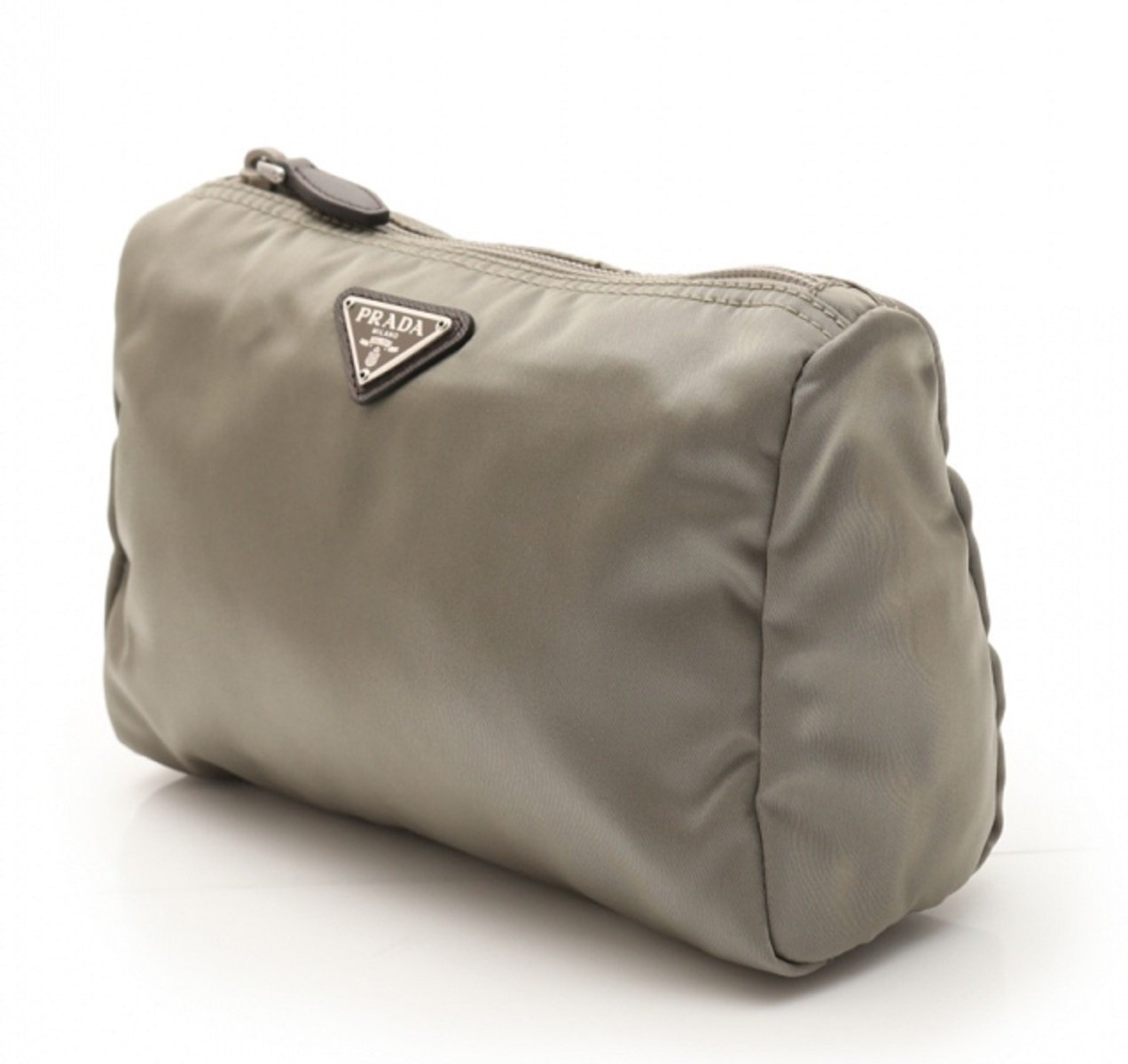 Prada Tessuto Nylon Triangle Logo Large Toiletry Case Argilla Gray 1NA012