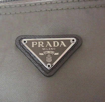 Prada Tessuto Nylon Triangle Logo Large Toiletry Case Argilla Gray 1NA012