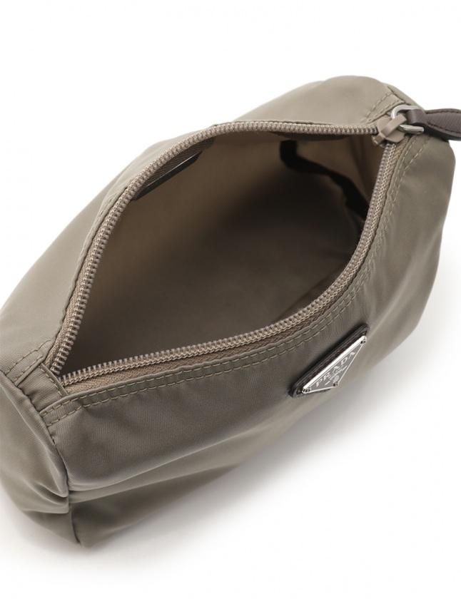 Prada Tessuto Nylon Triangle Logo Large Toiletry Case Argilla Gray 1NA012