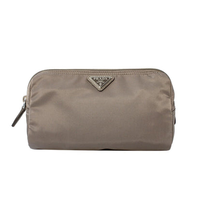 Prada Tessuto Nylon Triangle Logo Large Toiletry Case Argilla Grey 1NA693